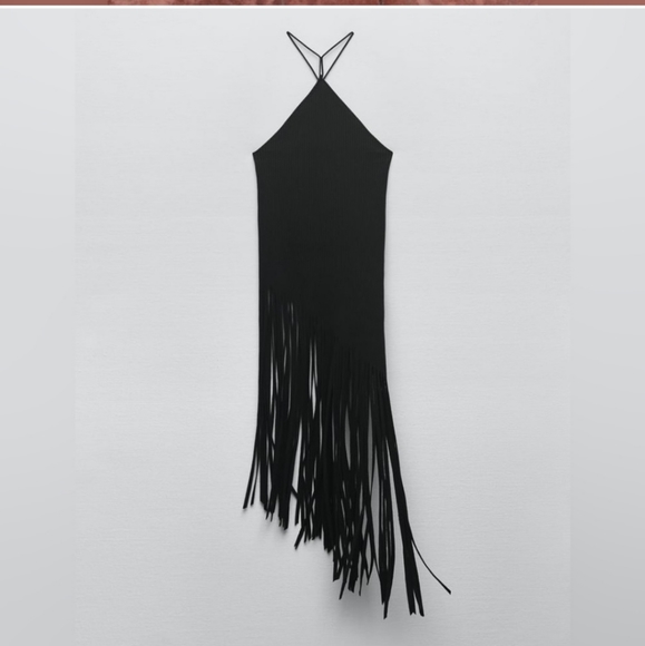 NWT ZARA * FRINGE RIBBED TOP BLACK - Picture 11 of 12